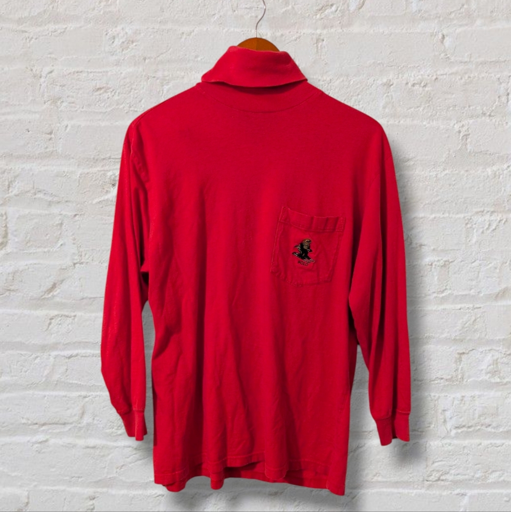 Vintage Polo Ralph Lauren Ski Bear Shirt M Salmon Pink Long Sleeve Turtleneck